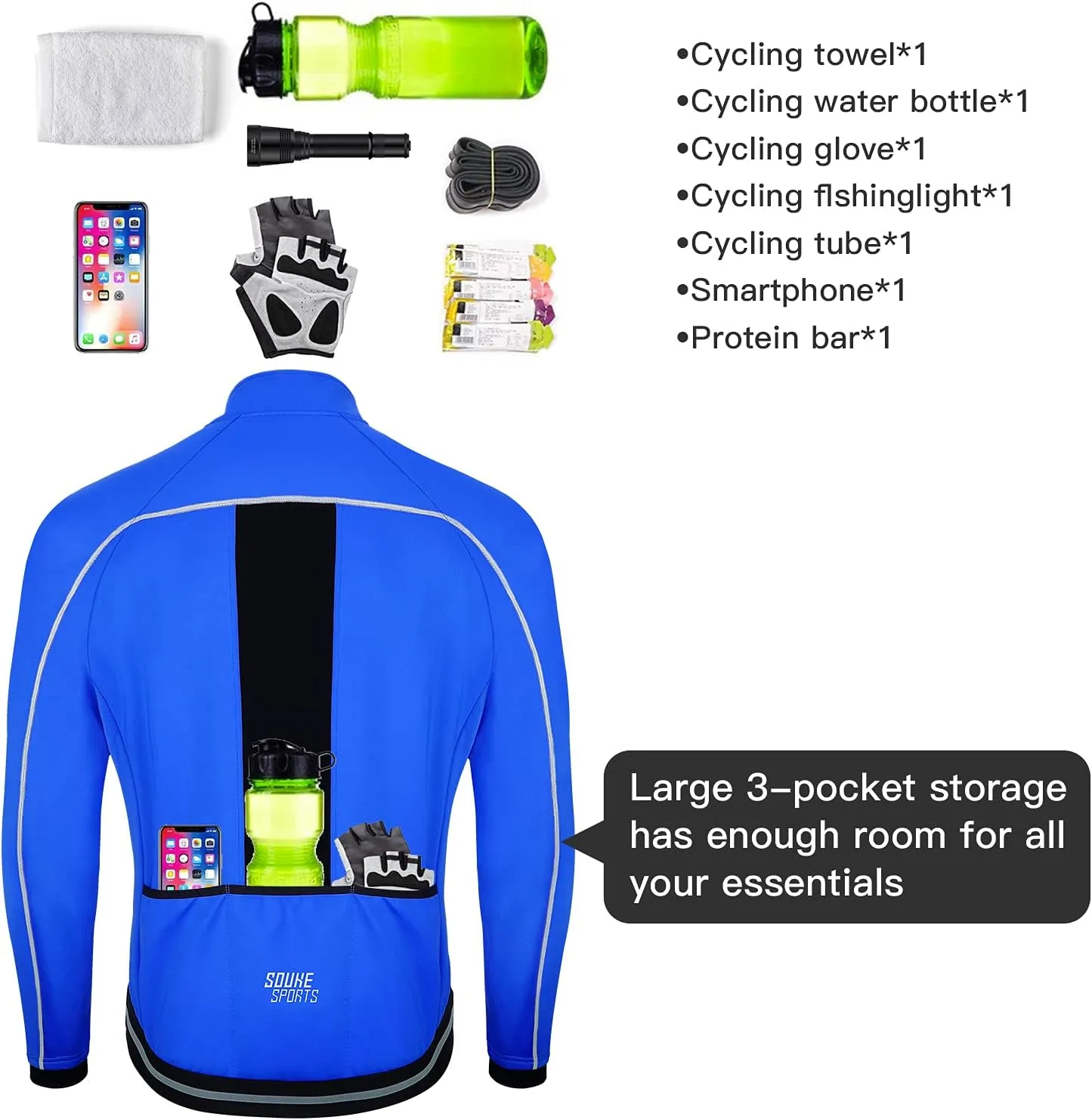Souke Sports Men's Winter Cycling Jacket, Windproof Water Resistant Thermal Windbreaker