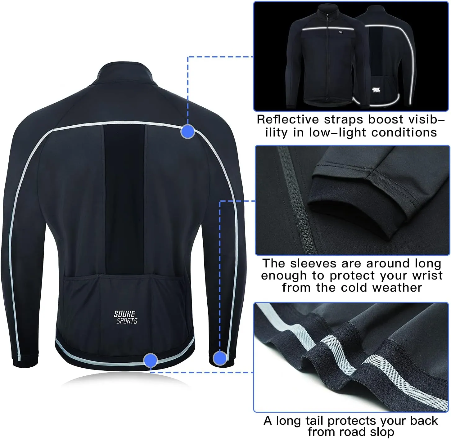 Souke Sports Men's Winter Cycling Jacket, Windproof Water Resistant Thermal Windbreaker