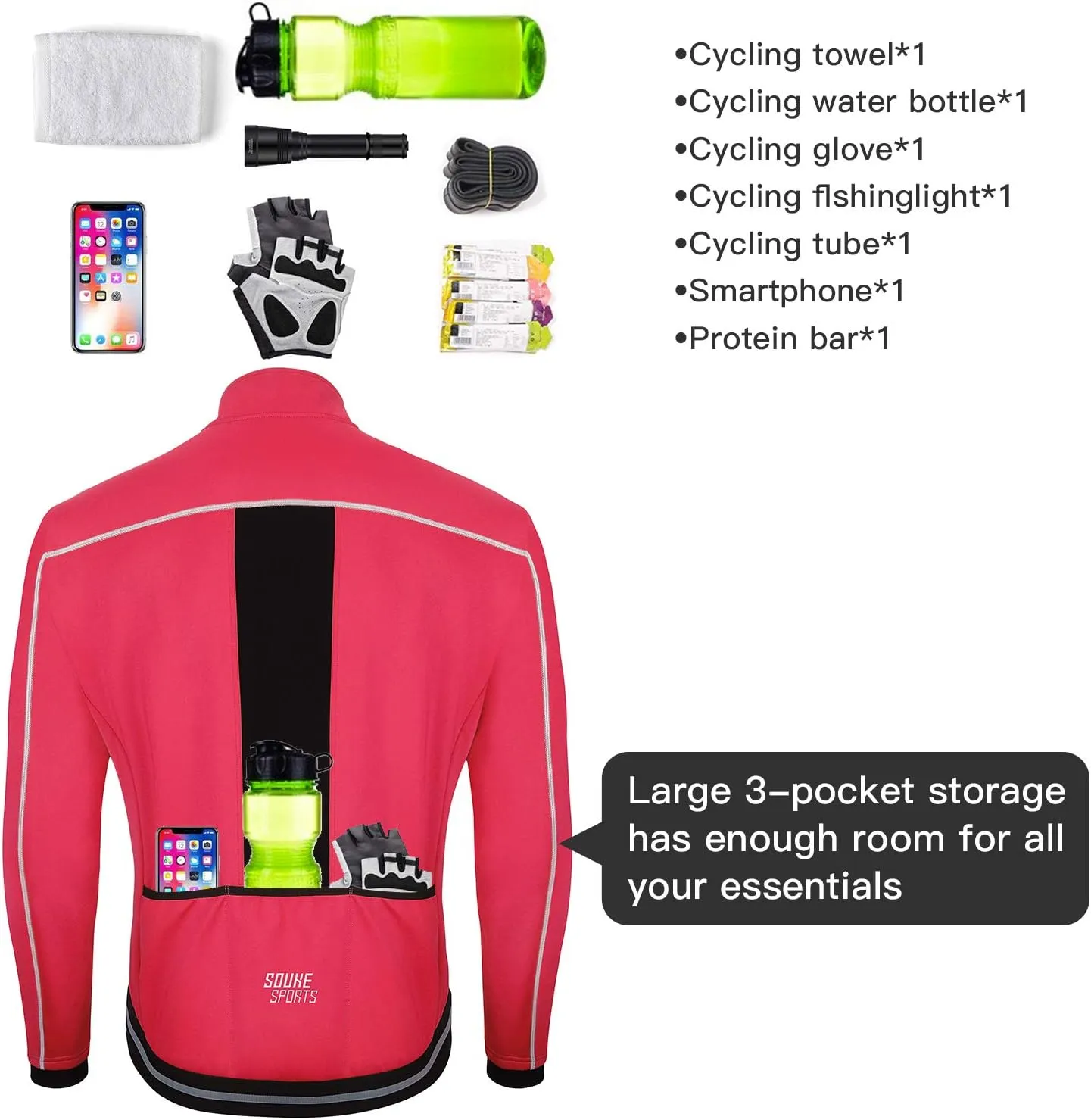 Souke Sports Men's Winter Cycling Jacket, Windproof Water Resistant Thermal Windbreaker