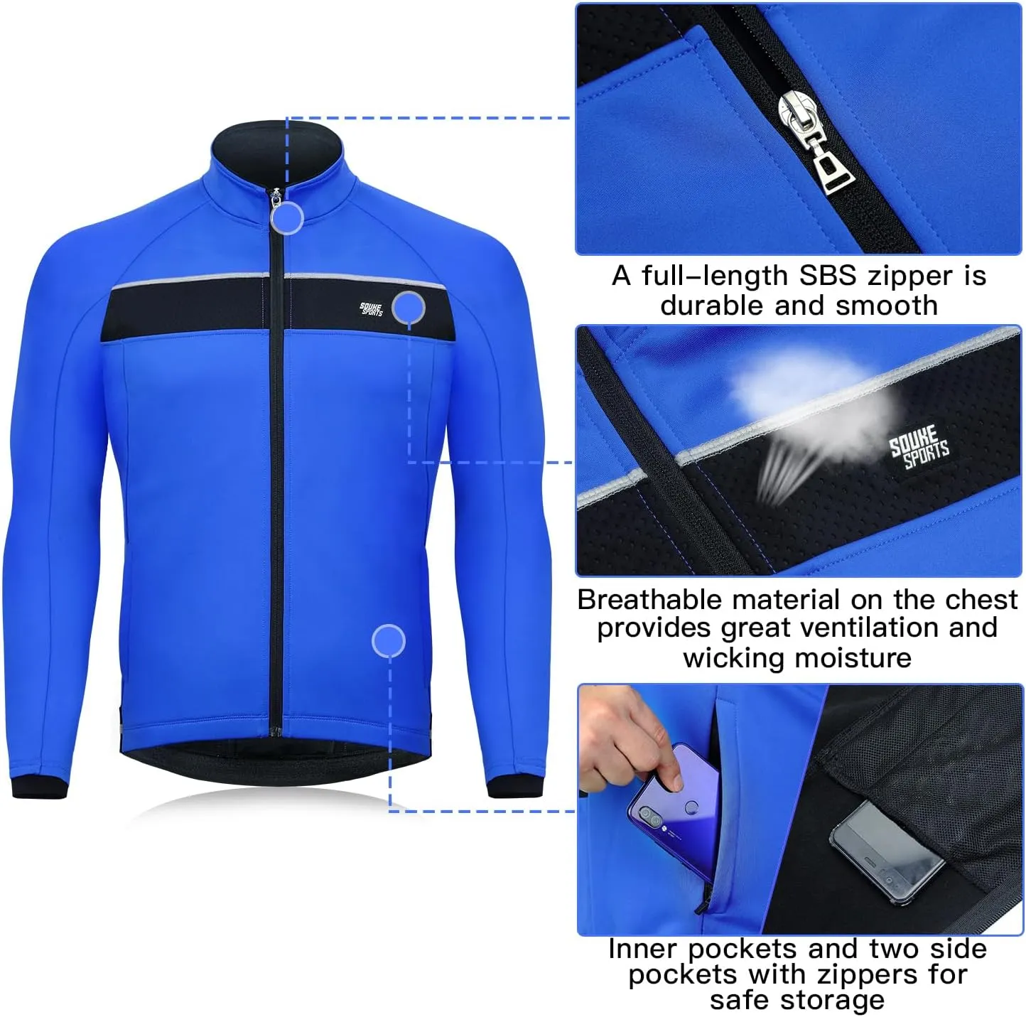 Souke Sports Men's Winter Cycling Jacket, Windproof Water Resistant Thermal Windbreaker