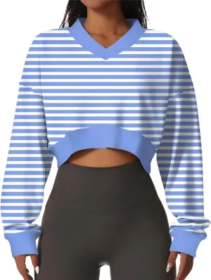 Sweatshirts For Women Casual Fashion Sexy Comfortable V-Neck Long Sleeve Striped Graphic Printed Sports Sweatshirt Top