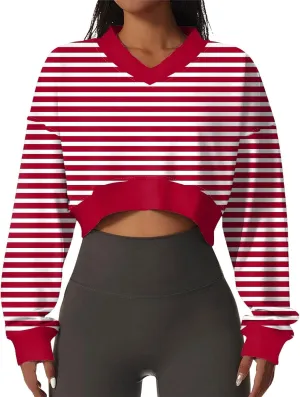 Sweatshirts For Women Casual Fashion Sexy Comfortable V-Neck Long Sleeve Striped Graphic Printed Sports Sweatshirt Top