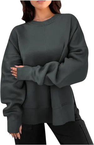 Sweatshirts for Women Oversized Long Sleeve Fleece Crewneck No Hood Casual Top Fall Fashion Outfits Clothes 2024