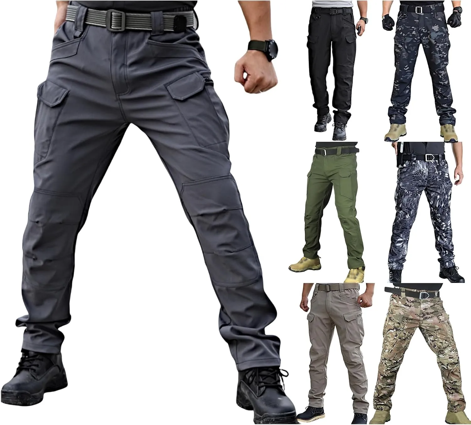 Tactical Cargo Pants Mens Relaxed Fit Flex Ripstop Cargo Pants Outdoor EDC Hiking Work Pants with Multi Pockets