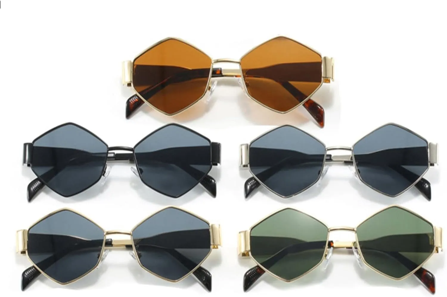 Trendy Hexagon Polygon Sunglasses Women Vintage Metal Small Frame Luxury Glasses Woman Uv400