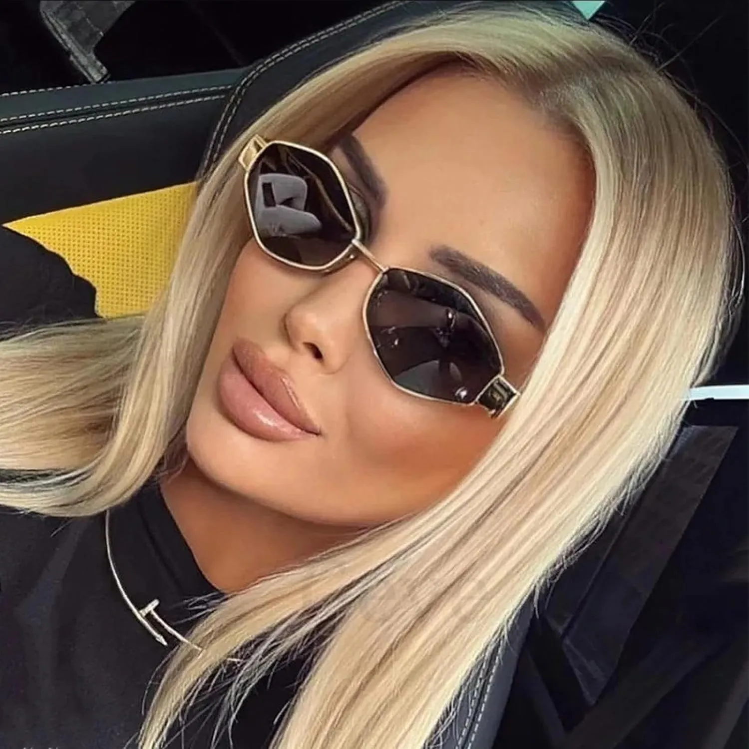 Trendy Hexagon Polygon Sunglasses Women Vintage Metal Small Frame Luxury Glasses Woman Uv400