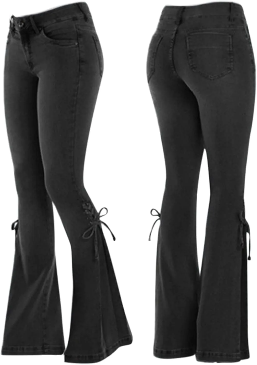 Uillui Flare Jeans for Women High Waisted Lace-up Bell Bottom Stretch Denim Jeans Bootcut Slim Retro Wide Leg Denim Pants