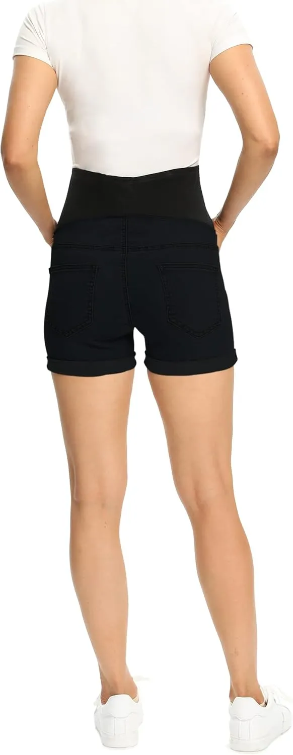 V VOCNI Maternity Denim Shorts Women's Summer High Waist Distressed Cuffed Hem Casual Denim Jeans Short