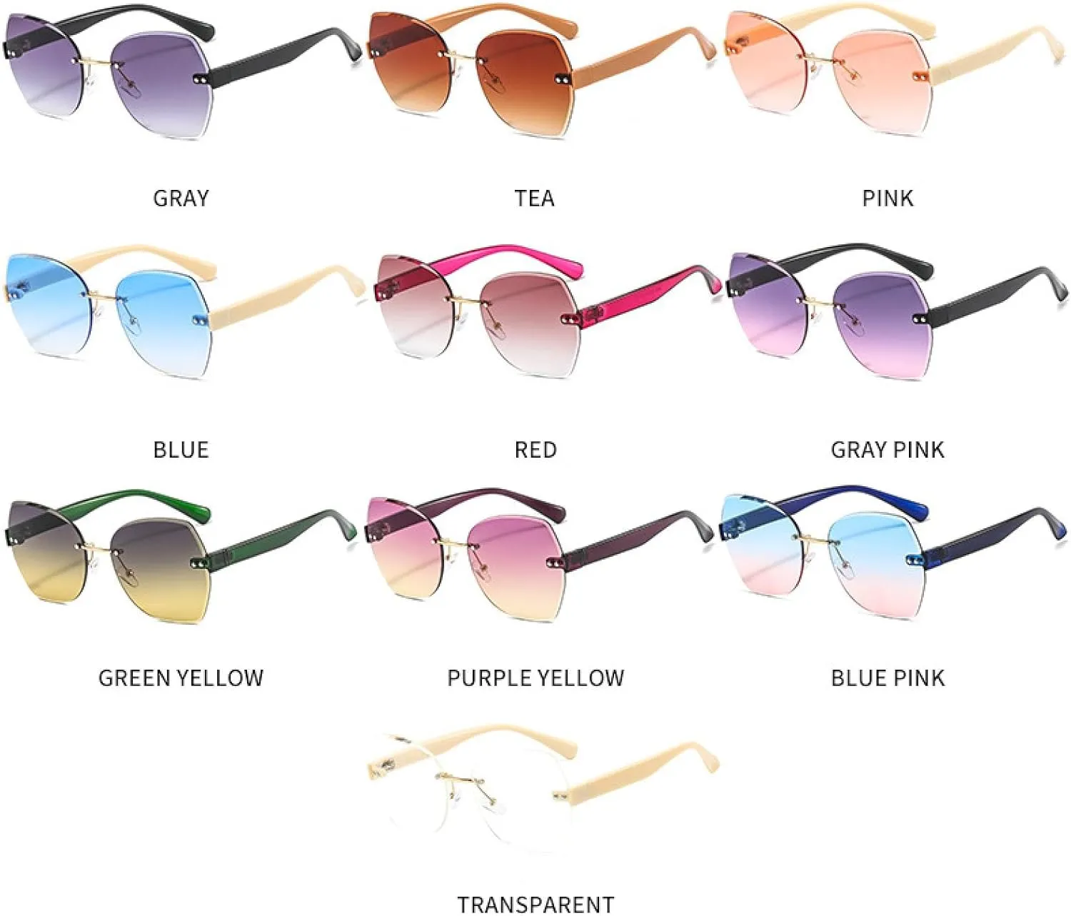 Vintage Trend Rimless Sunglasses Women Men Fashion Luxury Punk Summer Traveling Sun Glasses Uv400