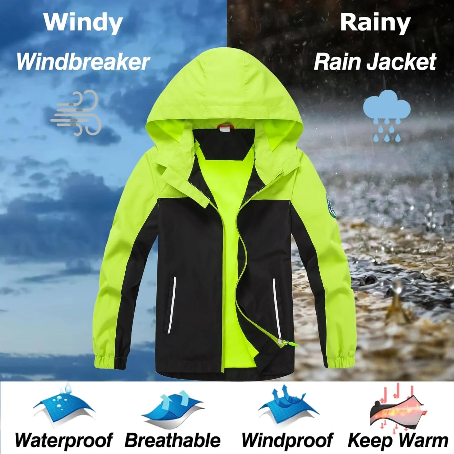 Waterproof Kids Rain Jackets With Hood,Lightweight Toddler Raincoat For Boys Girls，Kids Clothes Windbreaker Jacket
