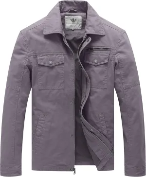 WenVen Men's Casual Canvas Cotton Military Lapel Jacket
