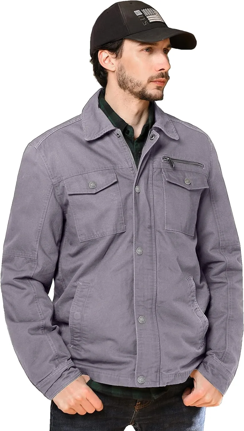 WenVen Men's Casual Canvas Cotton Military Lapel Jacket