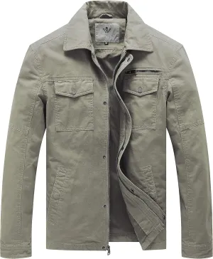 WenVen Men's Casual Canvas Cotton Military Lapel Jacket