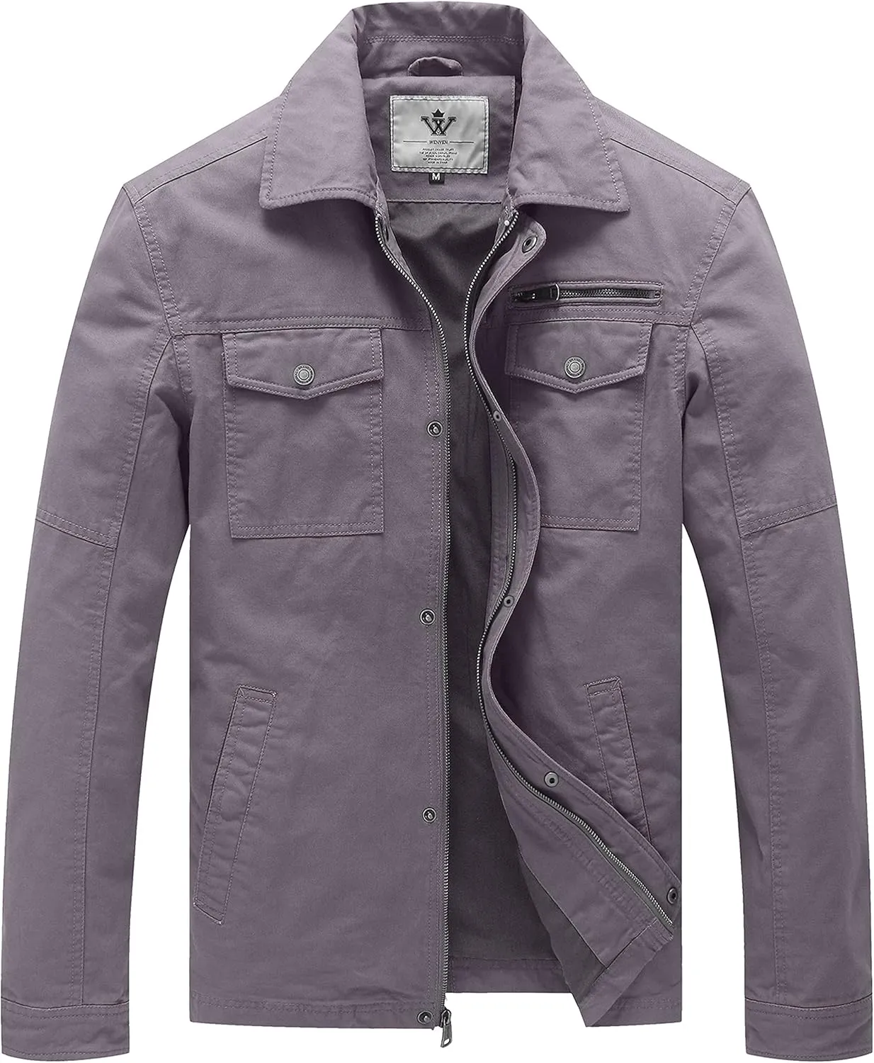 WenVen Men's Casual Canvas Cotton Military Lapel Jacket