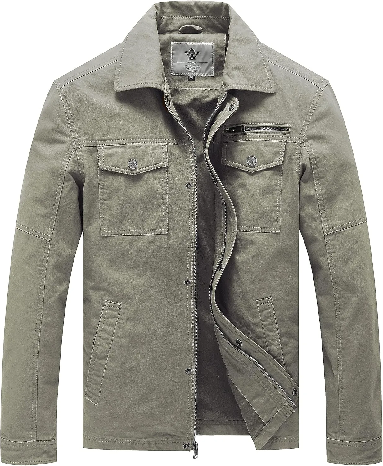WenVen Men's Casual Canvas Cotton Military Lapel Jacket