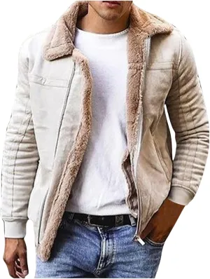 Winter Coats for Men Shearling Leather Bomber Coat Faux Leather Sherpa Fleece Lined Jacket Heavyweight Suede Jackets