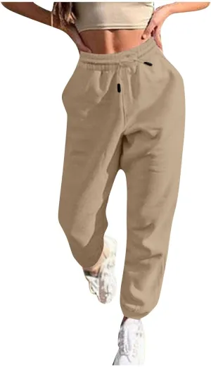 Women Baggy Sweatpants Fleece Cinch Bottom Joggers Pants High Waisted Elastic Athletic Fit Comfy Lounge Trousers