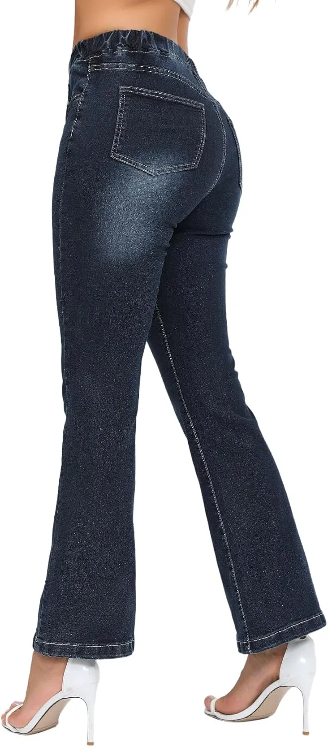 Women’ Casual Classic Bell Bottom Jeans Distressed Ripped High Waist Denim Flared Pants