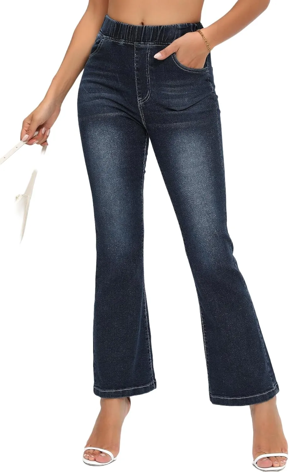 Women’ Casual Classic Bell Bottom Jeans Distressed Ripped High Waist Denim Flared Pants
