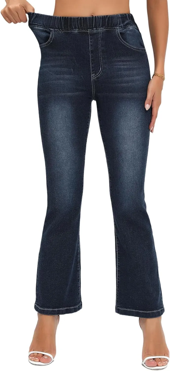 Women’ Casual Classic Bell Bottom Jeans Distressed Ripped High Waist Denim Flared Pants