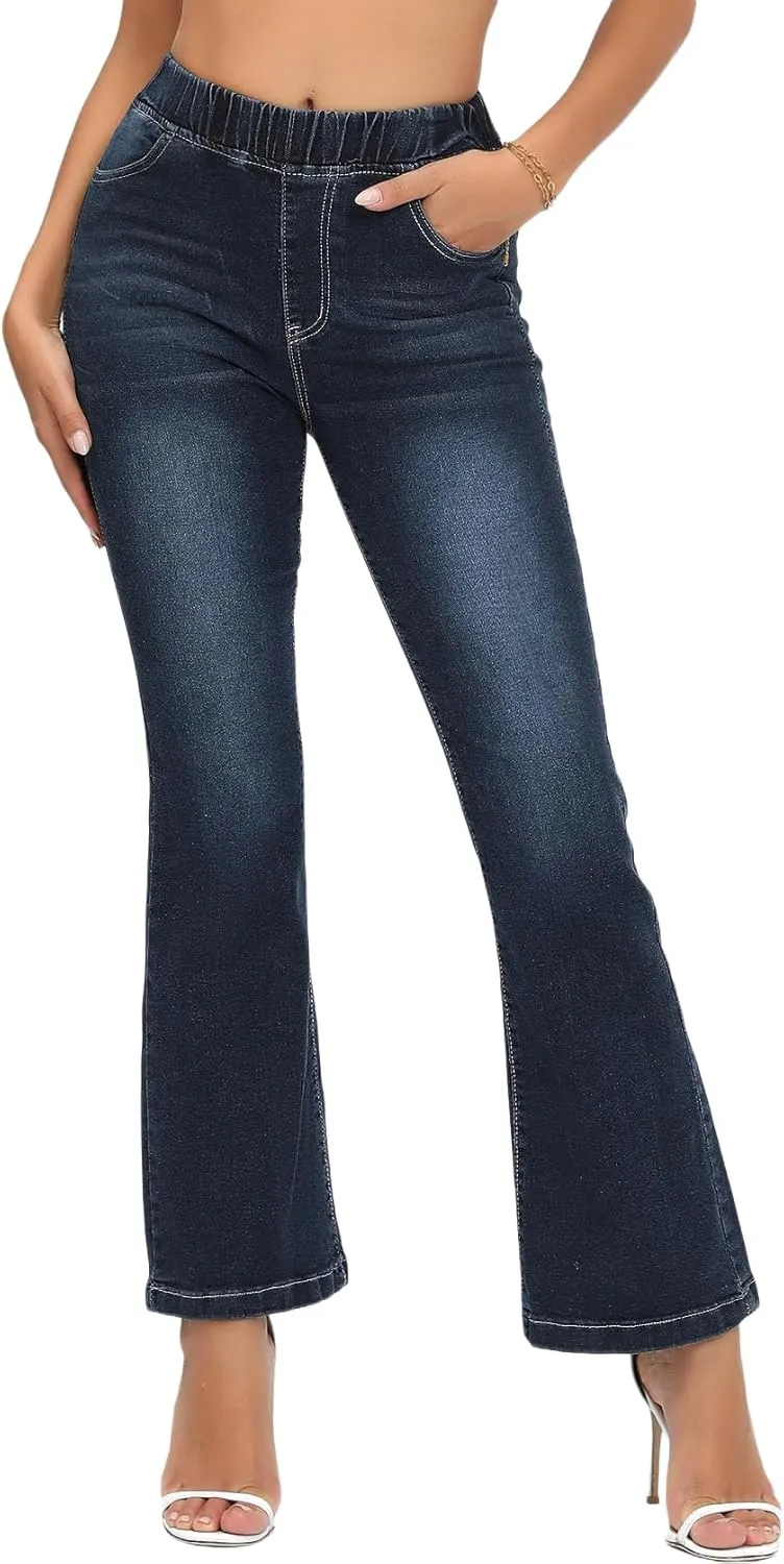 Women’ Casual Classic Bell Bottom Jeans Distressed Ripped High Waist Denim Flared Pants