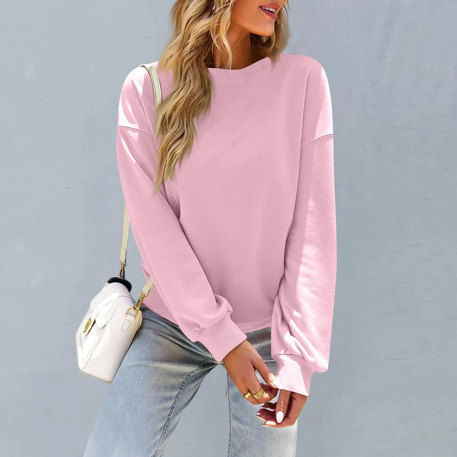 Women Crew Neck Sweatshirts Fall Casual Oversized Sweatshirts Long Sleeve Cute Preppy Sweatshirt Comfort Pullover