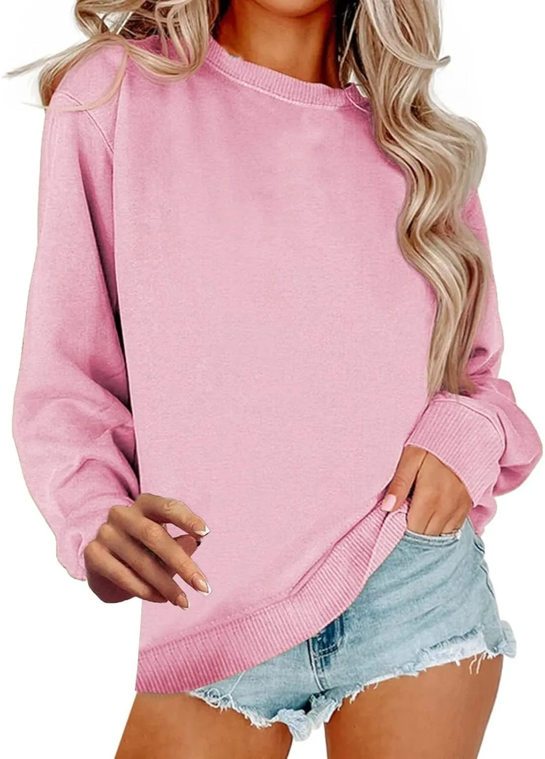 Women Crew Neck Sweatshirts Fall Casual Oversized Sweatshirts Long Sleeve Cute Preppy Sweatshirt Comfort Pullover