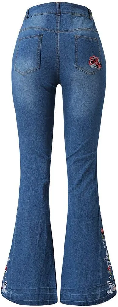 Women Flared Jeans Embroidered Bell Bottoms 70S Vintage Jeans Tummy Control Bootcut Jeans Y2K Western Jeans