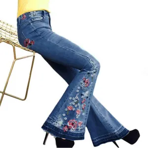 Women Flared Jeans Embroidered Bell Bottoms 70S Vintage Jeans Tummy Control Bootcut Jeans Y2K Western Jeans