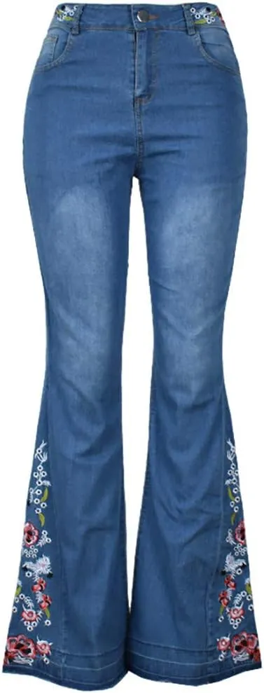 Women Flared Jeans Embroidered Bell Bottoms 70S Vintage Jeans Tummy Control Bootcut Jeans Y2K Western Jeans