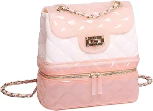 Women Transparent Candy Color Jelly Bag Double Layer Makeup Travel Backpack (Pink White)