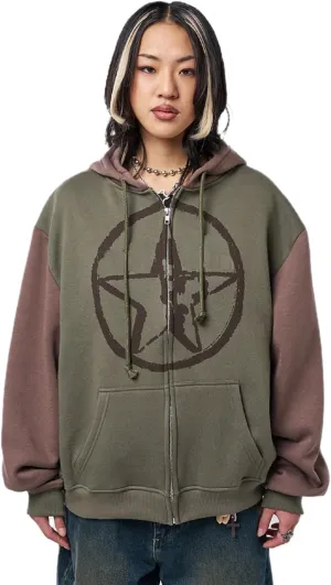 Women Y2K Printed Hoodie Sweatshirt Oversized Retro Star Graphic Zipped Cardigan Jacket Harajuku Grunge Streetwear
