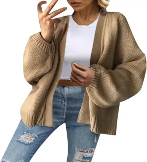 Womens 2023 Fall Winter Long Sleeve Snap Open Front Sweater Solid Color Knit Ribbed Neckline Long Sleeve Cardigans