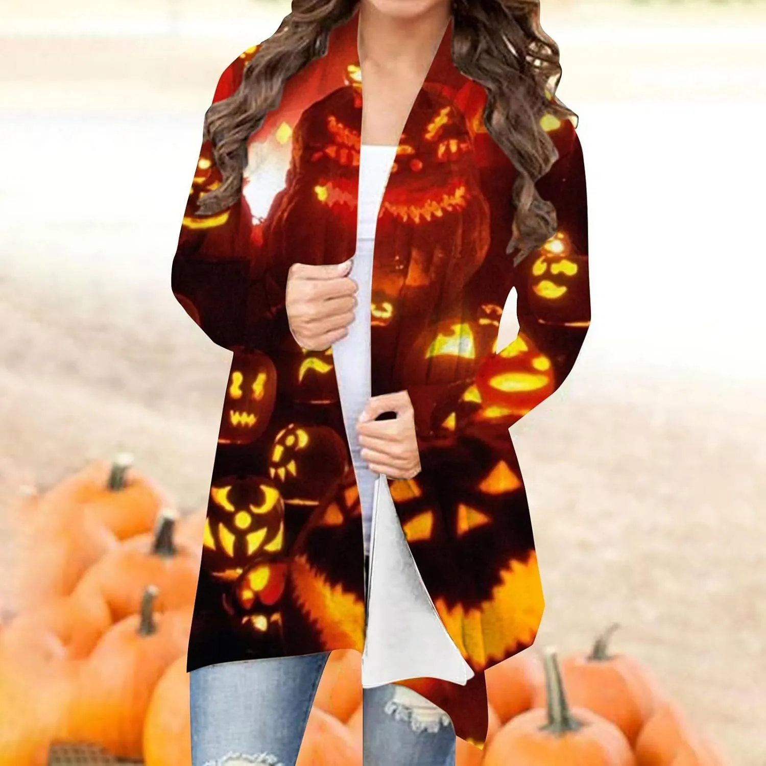 Womens 2023 Fashion Print Cardigan Casual Open Front Printed Cardigans Sweaters Fall Winter Thin Coats Jackets Outerwear