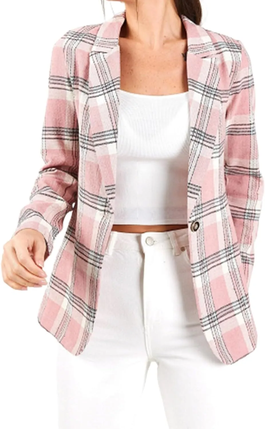 Womens 2023 Plaid Shacket Jacket Casual Button Wool Blend Winter Tartan Trench Coat Long Sleeve Fall Shirt Jacket Coat