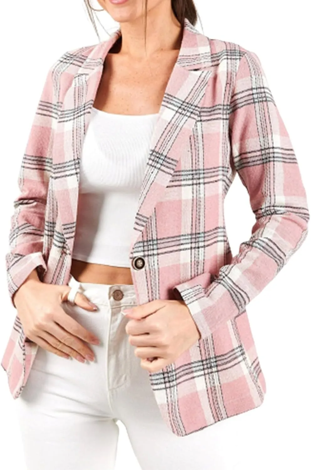 Womens 2023 Plaid Shacket Jacket Casual Button Wool Blend Winter Tartan Trench Coat Long Sleeve Fall Shirt Jacket Coat