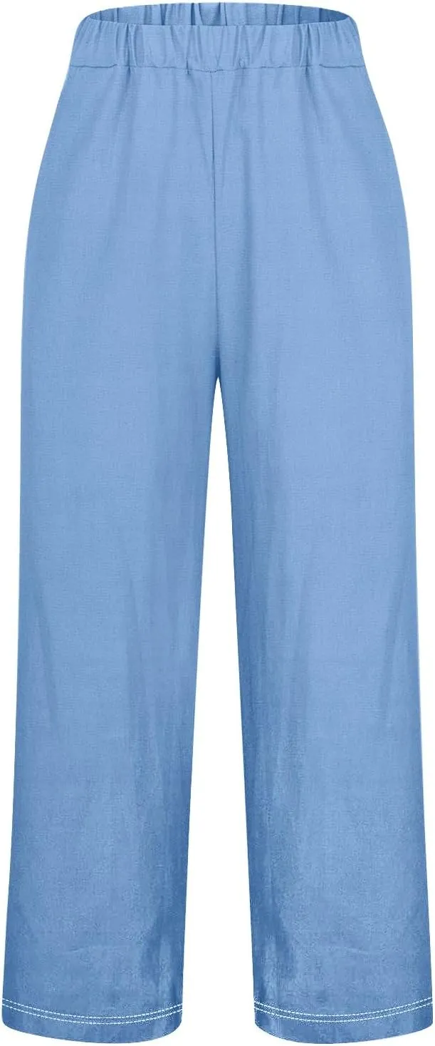 Womens Casual Cotton Linen Pants and Pants with Pocket Long Pants Wide Leg Long Lounge Pant Trousers Lounge Sets for