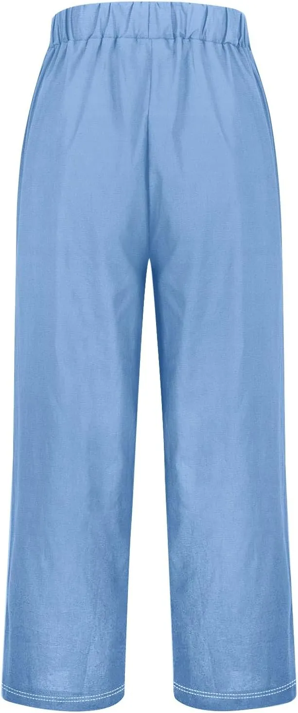 Womens Casual Cotton Linen Pants and Pants with Pocket Long Pants Wide Leg Long Lounge Pant Trousers Lounge Sets for