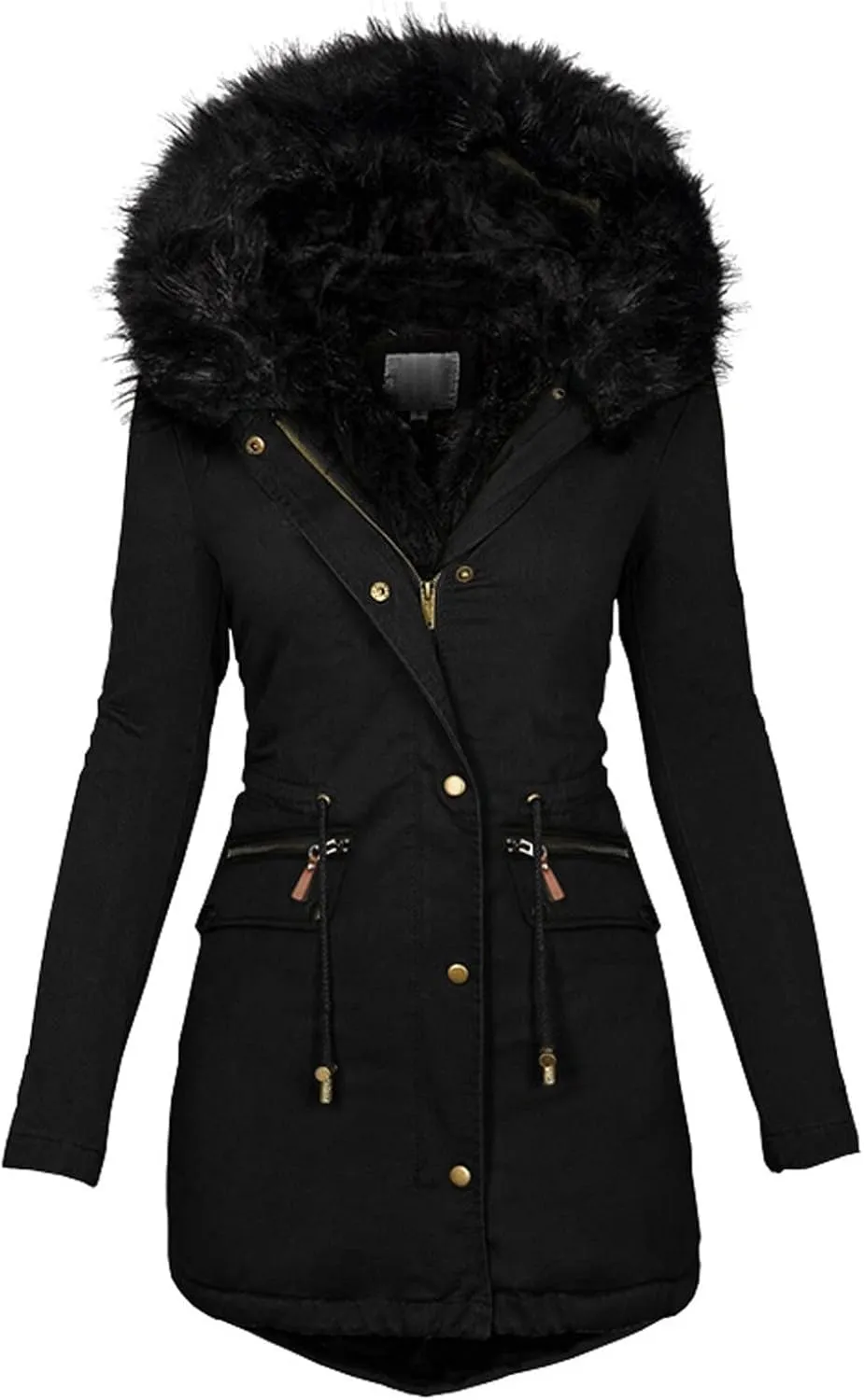 Womens Casual Faux Fur Lapel Zip Quilted Parka Jacket Puffer Coat Fall Winter Coat Thicken Military Parka Jacket