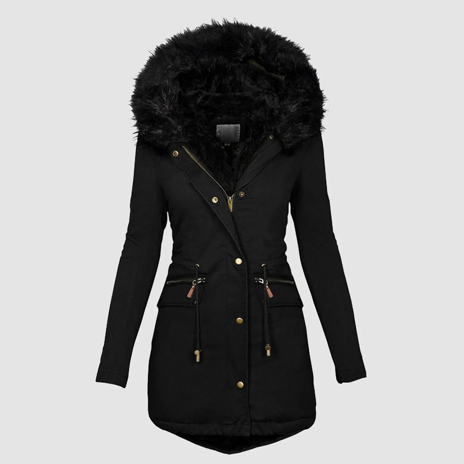 Womens Casual Faux Fur Lapel Zip Quilted Parka Jacket Puffer Coat Fall Winter Coat Thicken Military Parka Jacket