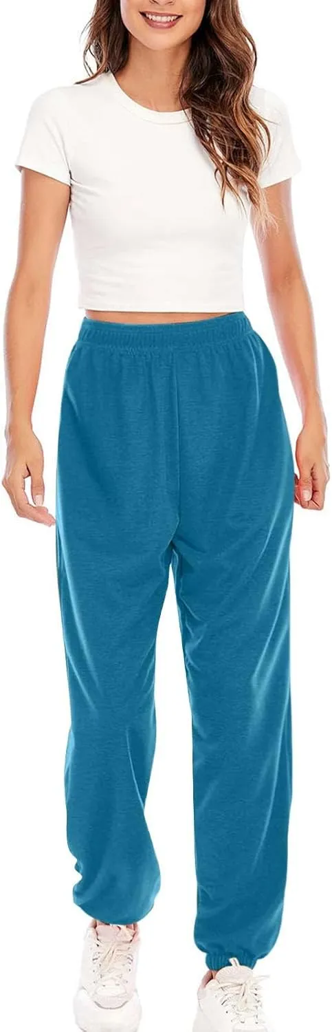 Womens Cinch Bottom Sweatpants High Waist Sporty Gym Athletic Fit Jogger Pants Lounge Trousers Baggy Sweatpants