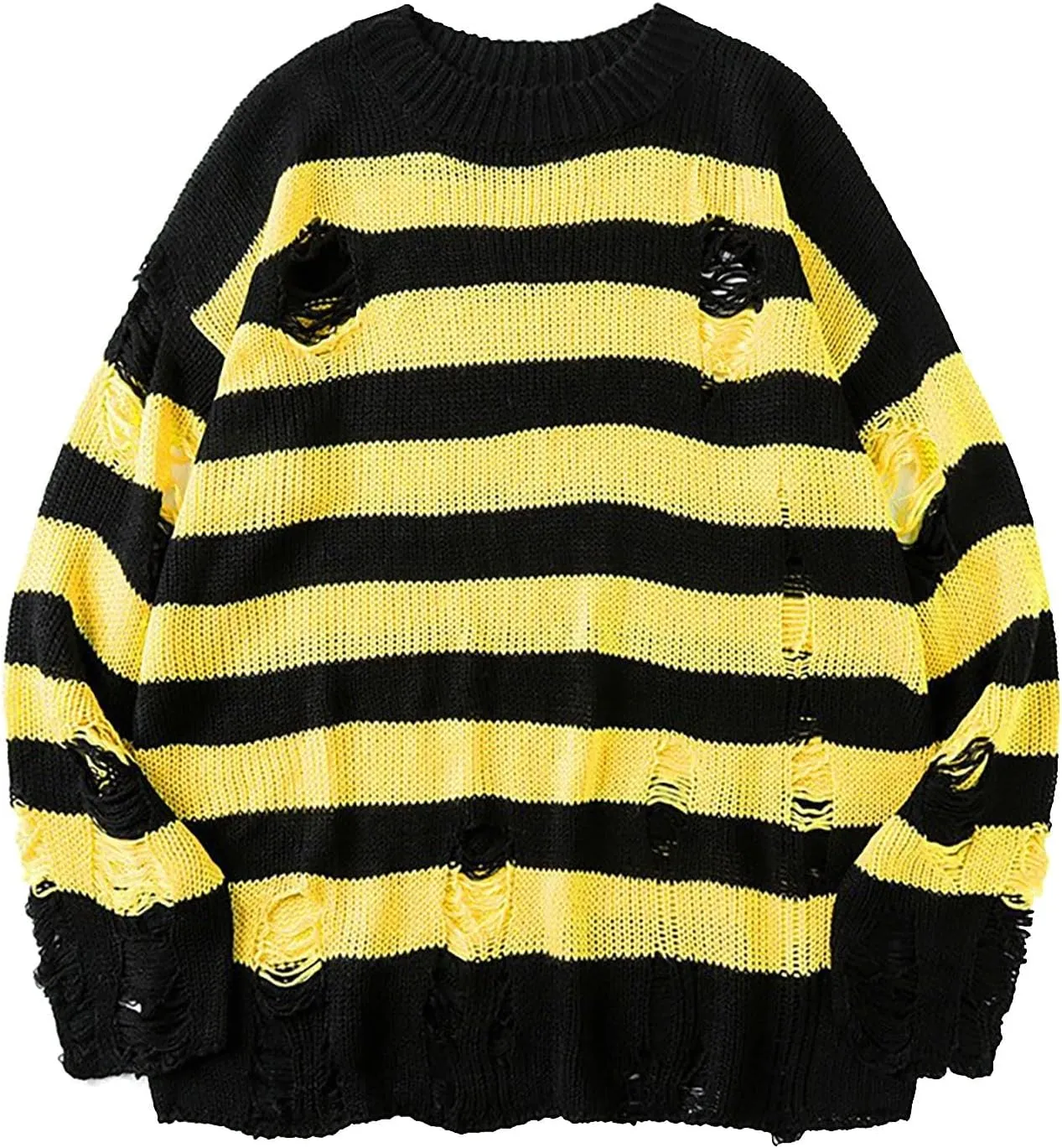 Womens Cozy Knit Jumper Sweater Long Sleeve Crew Neck Color Block Ripped Pullover Sweaters Crop Tops Goth Y2K Sweaters