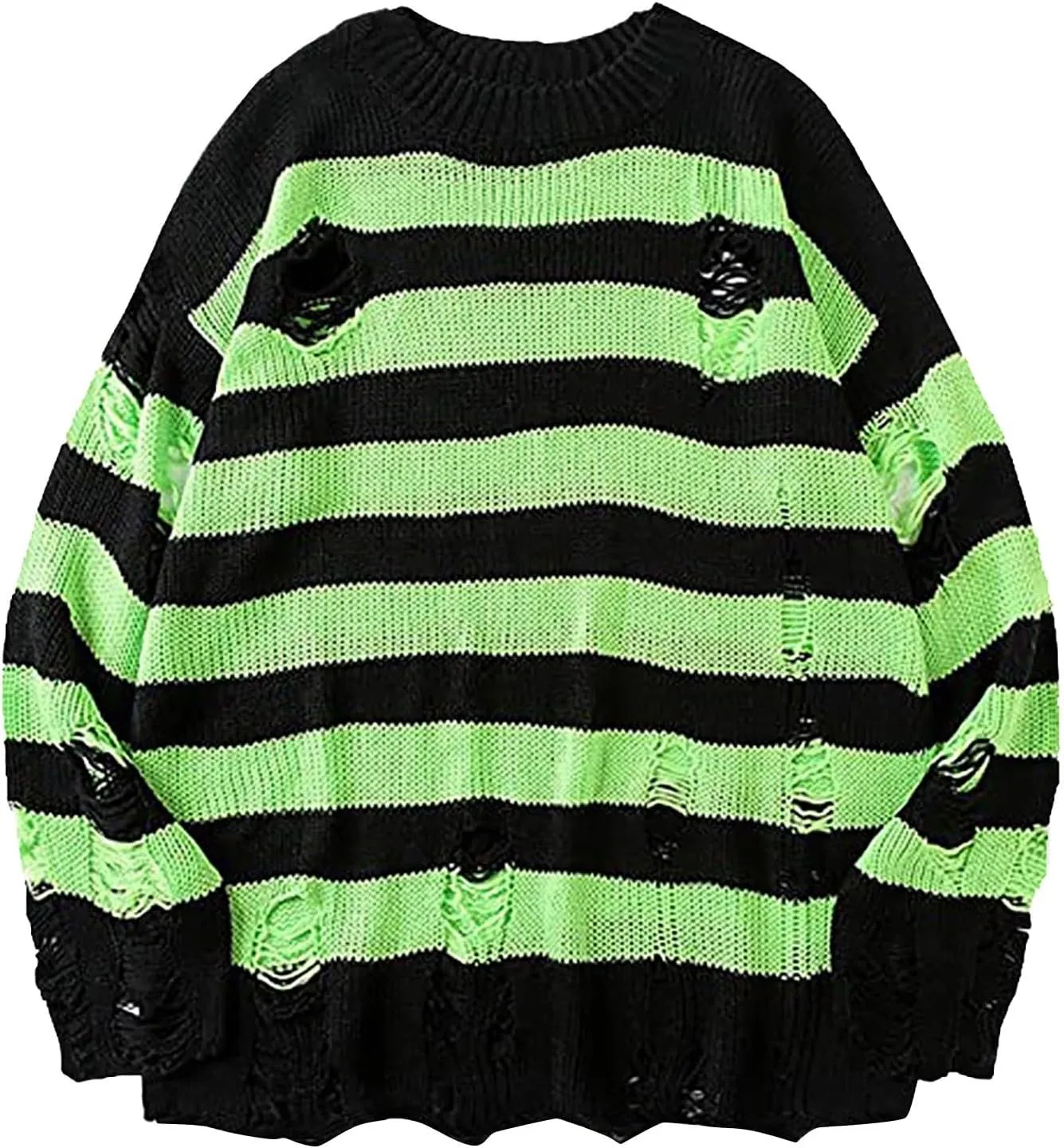 Womens Cozy Knit Jumper Sweater Long Sleeve Crew Neck Color Block Ripped Pullover Sweaters Crop Tops Goth Y2K Sweaters