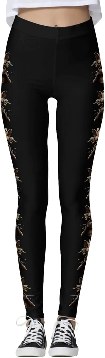 Womens Graphic Sporty Athletic Leggings High Waisted Compression Yoga Tights Tummy Control Workout Ladies Yoga Pants
