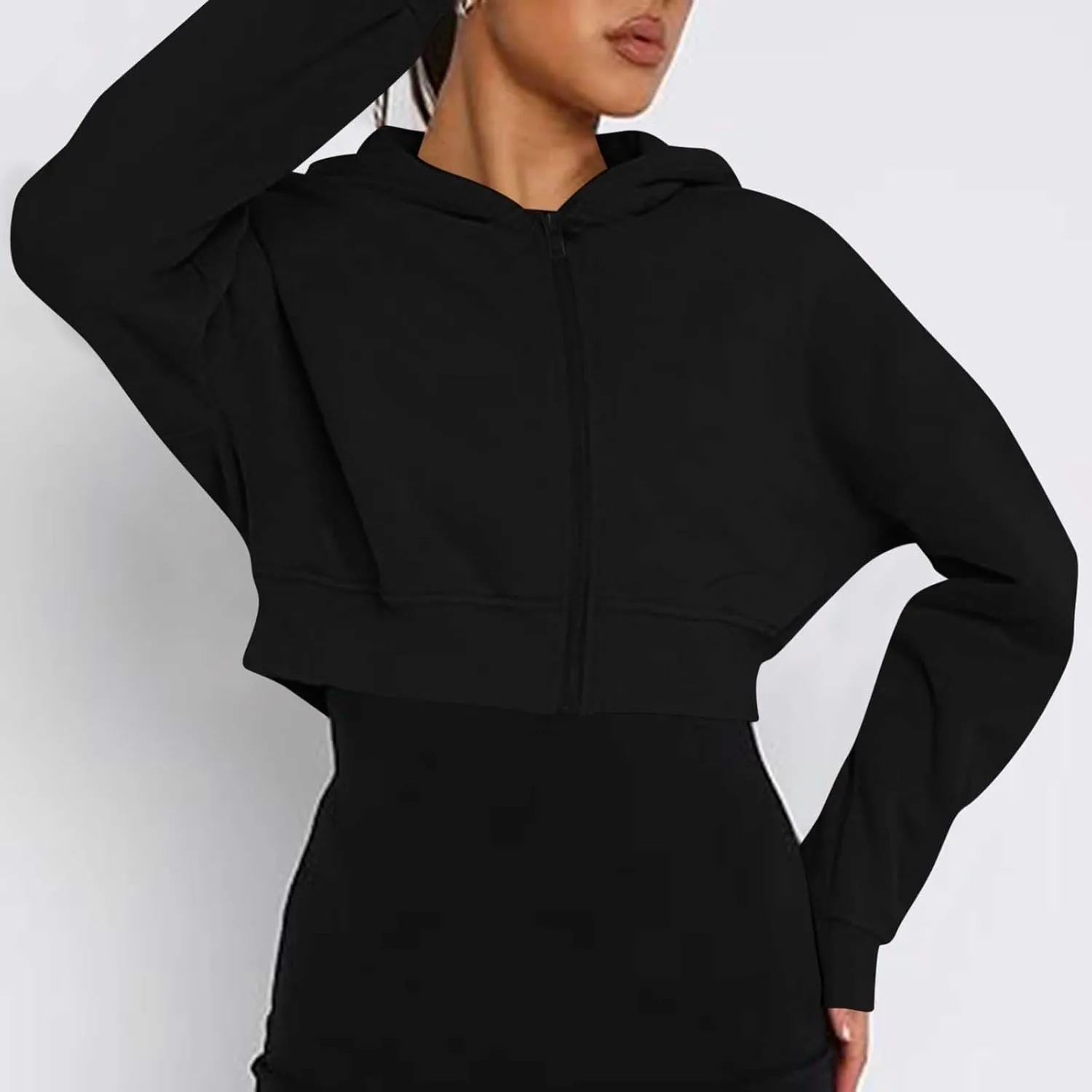 Women's Half Zipper Cropped Sweatshirts Hoodie,2024 Casual V Neck Long Sleeve Tunic Trendy Clothes with Thumb Hole