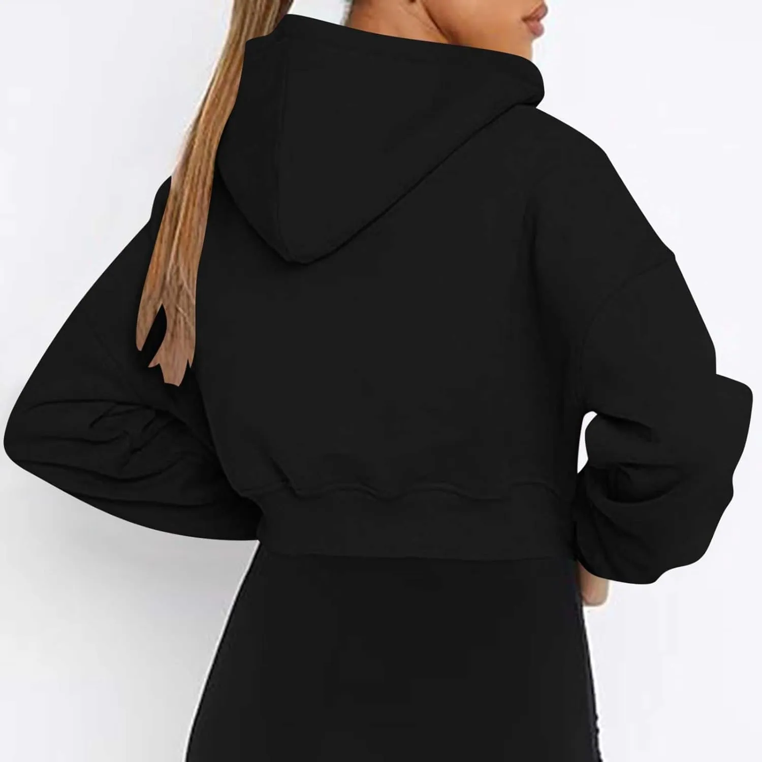 Women's Half Zipper Cropped Sweatshirts Hoodie,2024 Casual V Neck Long Sleeve Tunic Trendy Clothes with Thumb Hole