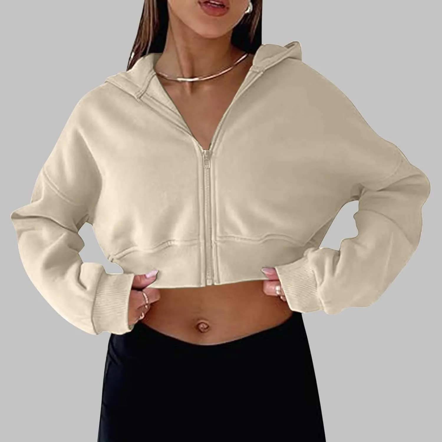 Women's Half Zipper Cropped Sweatshirts Hoodies,2024 Winter V Neck Long Sleeve Pullover Tunic with Thumb Hole