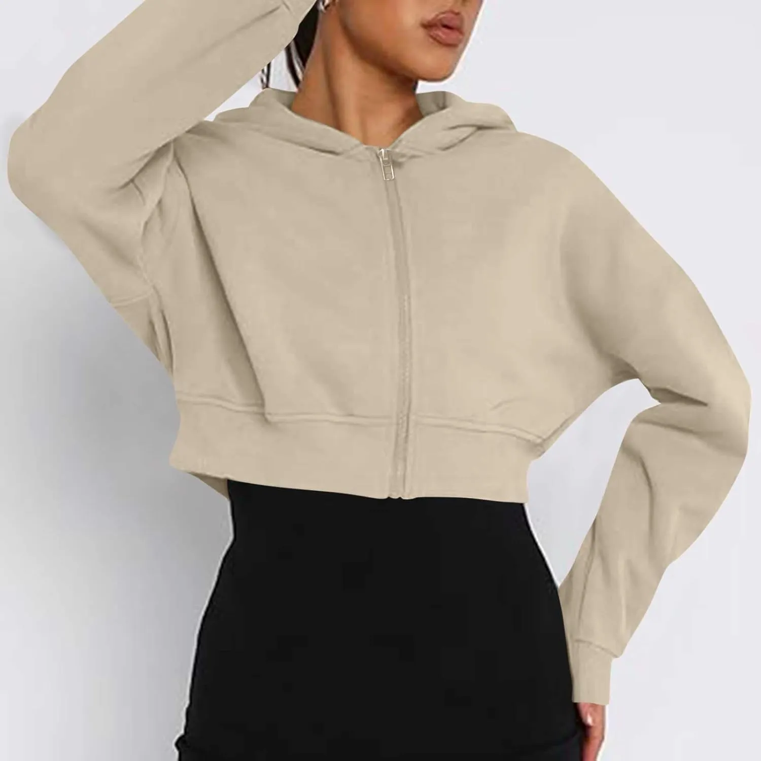 Women's Half Zipper Cropped Sweatshirts Hoodies,2024 Winter V Neck Long Sleeve Pullover Tunic with Thumb Hole