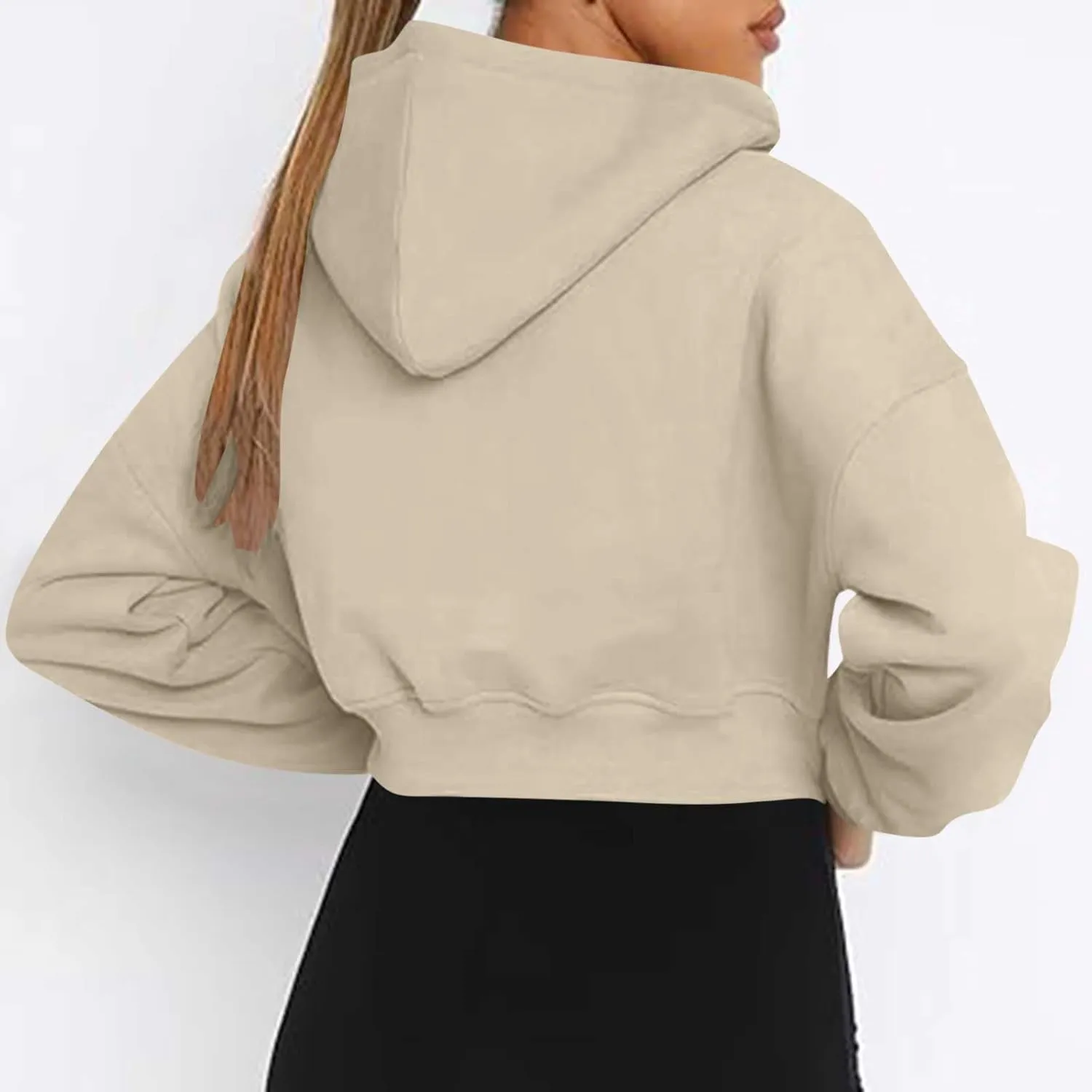 Women's Half Zipper Cropped Sweatshirts Hoodies,2024 Winter V Neck Long Sleeve Pullover Tunic with Thumb Hole