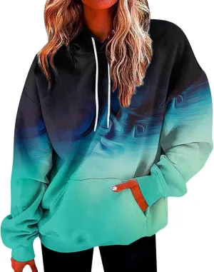 Womens Hoodies Long Sleeve Printed Pullover Graphic Sweatshirt Hooded Top Loose Hoodie Fall Outfits with Pocket
